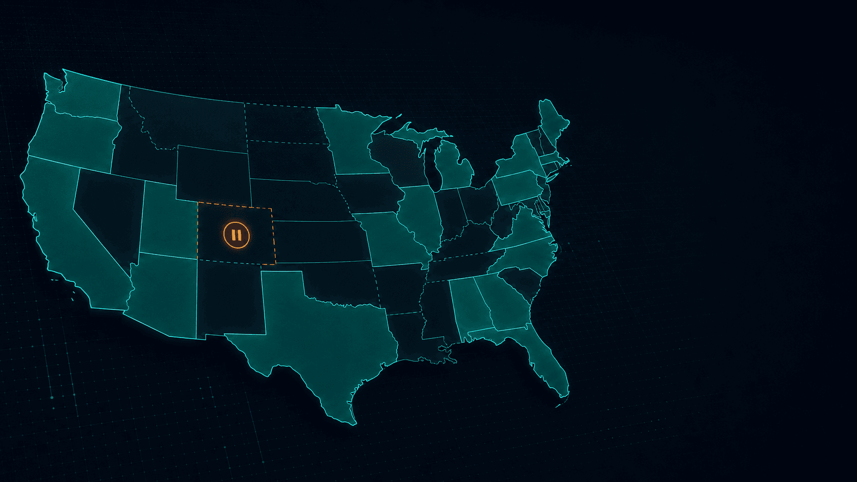 A US map with state borders fading in and out, evoking a regulatory patchwork in motion